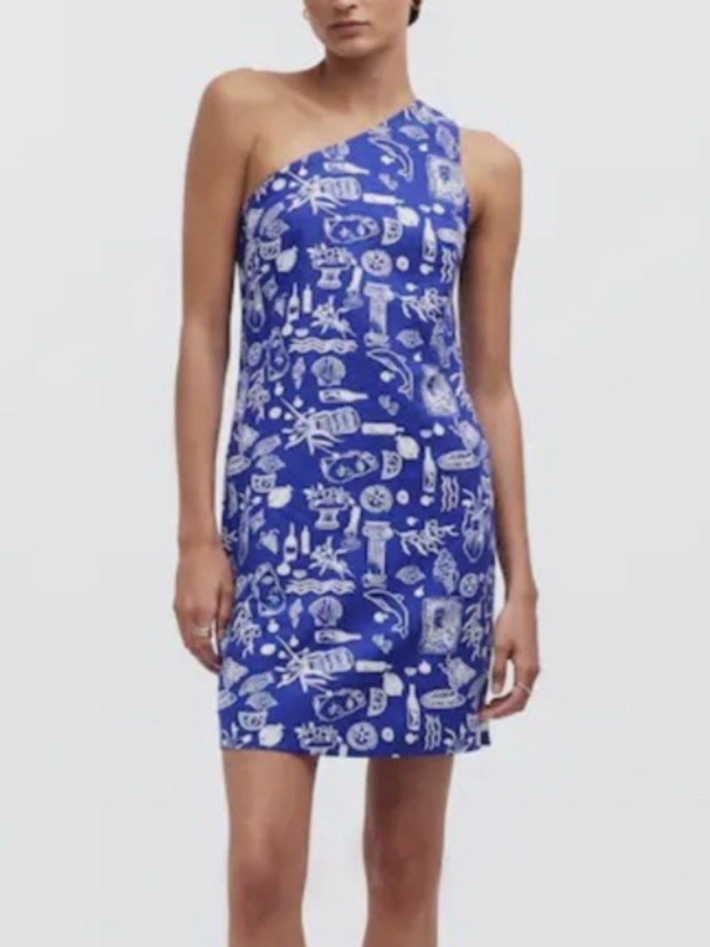 Madewell x Lisa Says Gah One Shoulder Mini Dress Blue Mediterranean Print Size 0